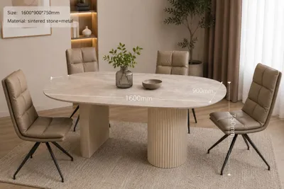 Table à manger ovale en pierre frittée – 160 × 90 cm – TABLE-CT251