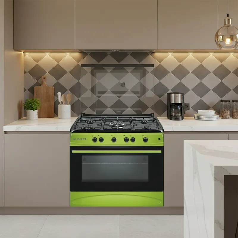 Gazinière 5 feux gaz avec WOK et grand four gaz – 60×90×85 cm – Vert
