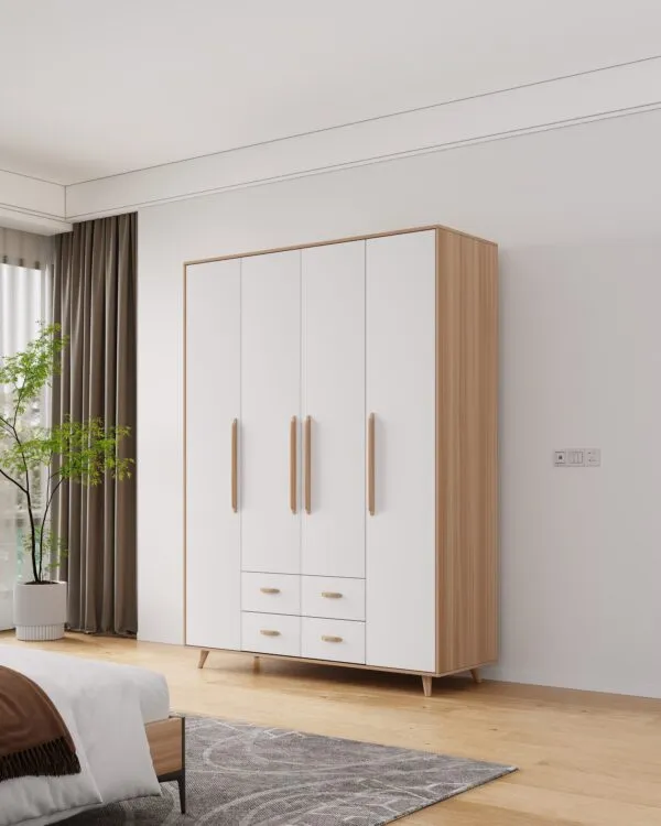 Armoire bois 4 portes 4 tiroirs 160×200×50 cm