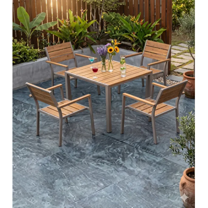 Table terrasse carrée H1316 + 4 Chaises aluminium