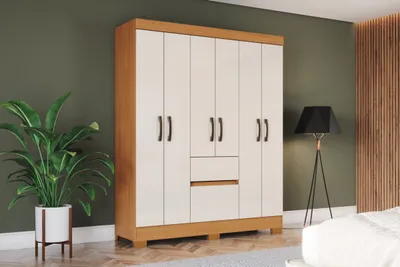 Armoire 6 portes coloris beige – 142×180 cm – ARM-BS04-221