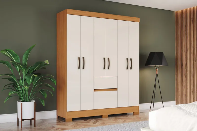 Armoire 6 portes coloris beige – 142×180 cm – ARM-BS04-221