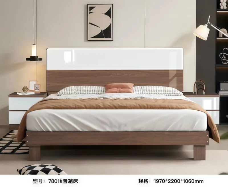 Lit 180×200 cm structure MDF et métal avec 1 chevet – LIT-7801