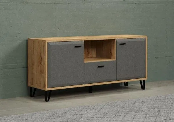 Meuble TV Blanshe chêne graphite 146×66×42 cm
