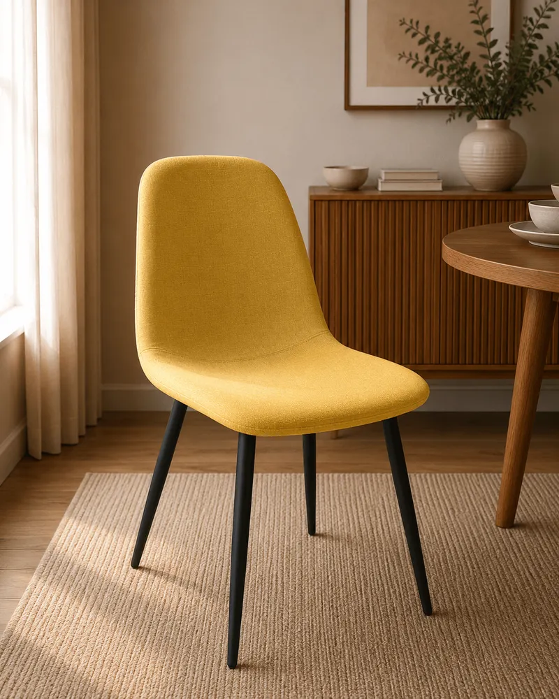 Chaise S50 jaune – assise tissu synthétique et pieds en fer – 87×48×45 cm