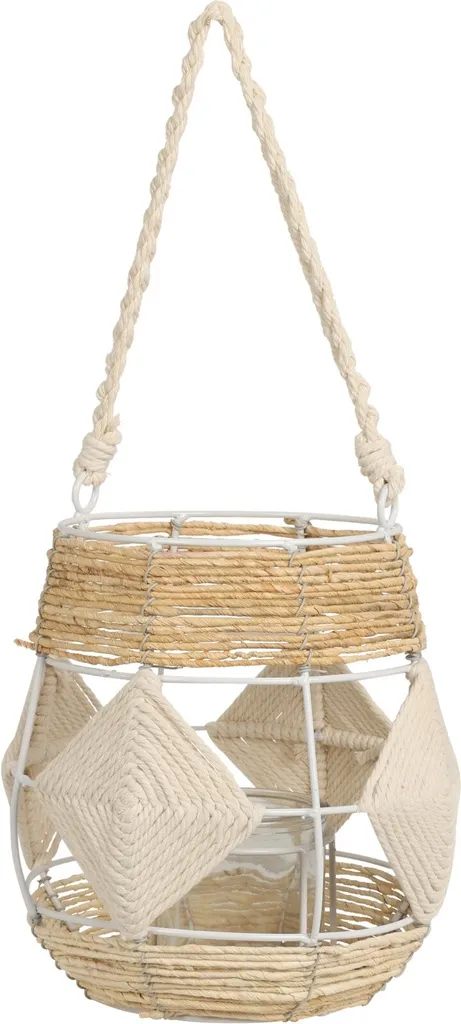Lanterne 20X23CM blanc et beige