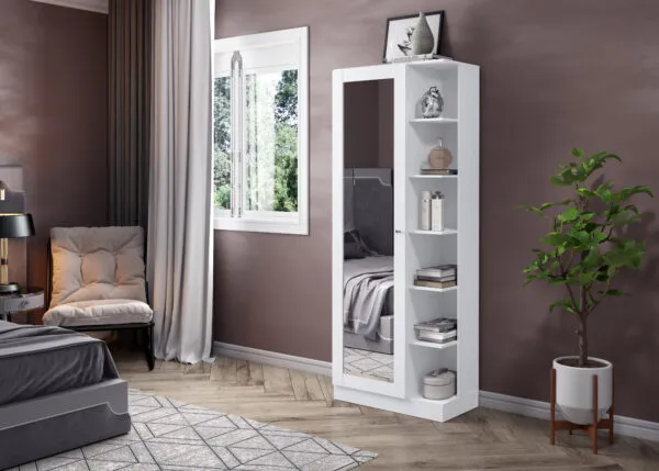 Armoire 1 porte blanche avec miroir 69×179×33,5 cm