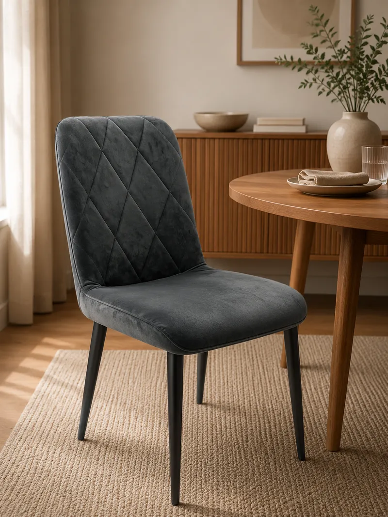 Chaise assise velours grise et pieds en fer – 92 × 42 × 47 cm