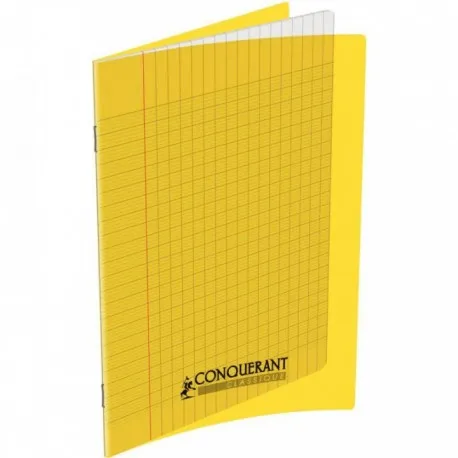 Cahier agrafé Conquérant 17×22 cm 32 pages Seyès 90g couverture polypro jaune