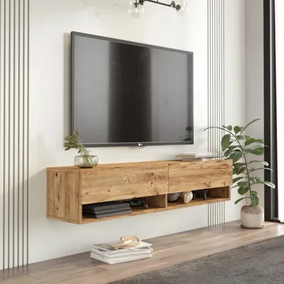 Meuble TV suspendu avec étagère, design épuré