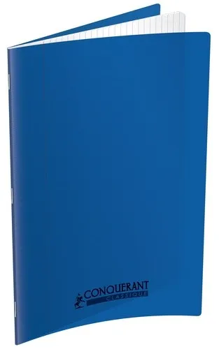 Cahier Classique 24x32cm 96 Pages Grands Carreaux  Agrafes Couverture en Polypro Bleu CONQUERANT