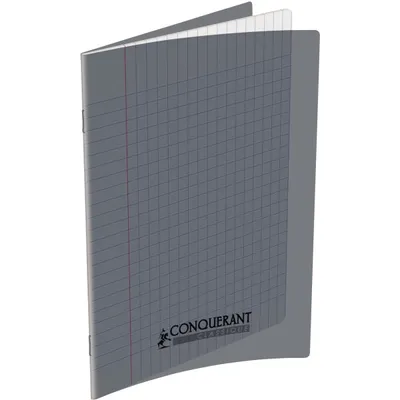 Cahier Classique 24x32cm 96 Pages Agrafes Grands Carreaux Couverture en Polypro Gris CONQUERANT