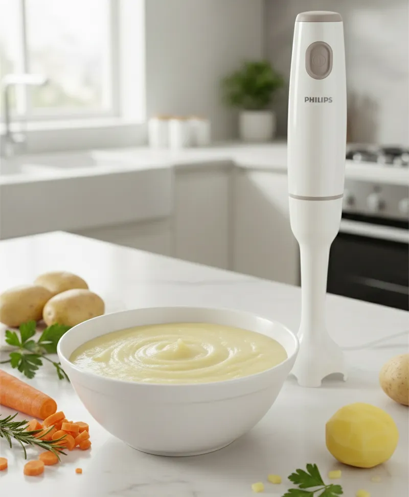 Mixeur plongeant 550 W – système Pro Mix, déverrouillage double pression, coloris blanc/beige