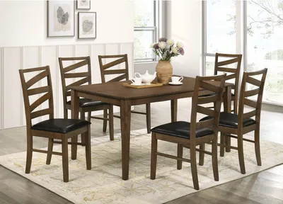 Salle à manger bois : table 1,50 m + 6 chaises