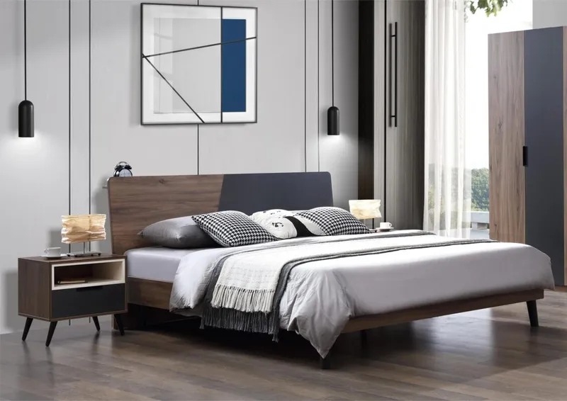 Lit 160×200 cm – Tête de lit bicolore marron et gris – LIT-DZ30A
