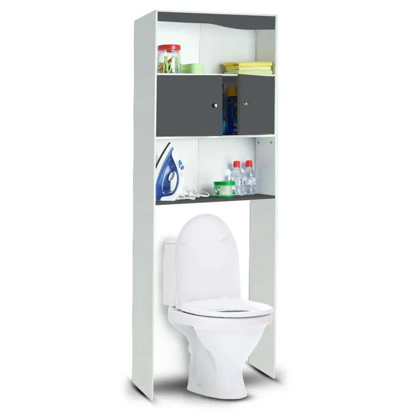 Meuble étagère WC 2 portes – Coloris gris