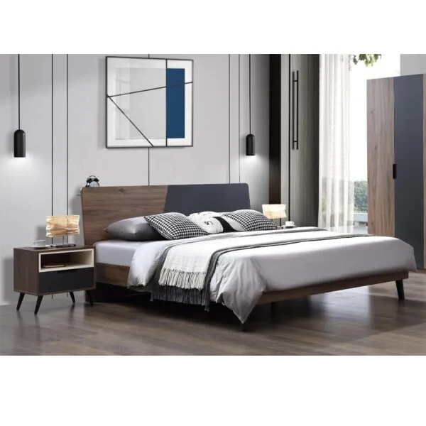 Lit 160×200 marron-gris design moderne