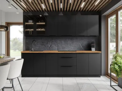 Cuisine Siena 260 cm noir, plan de travail assorti