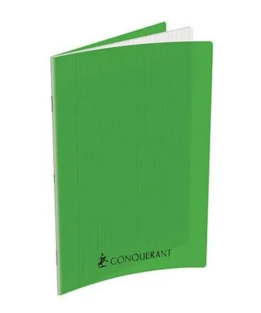 Cahier 24x32cm 192 Pages Agrafes Grands Carreaux Couverture Polypro Vert CONQUERANT