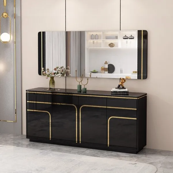 Bahut noir et doré 180×40×70 cm