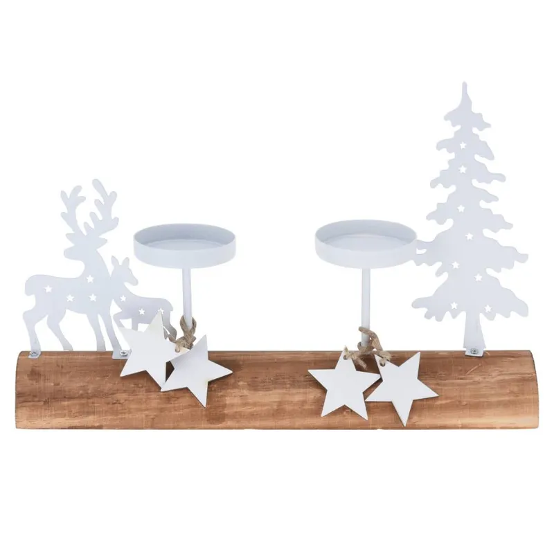 Porte-bougie en bois et métal – hauteur 27,5 cm