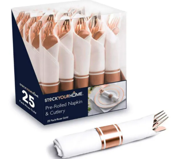 Couverts dorés, argentés et rose gold, boîte de 25