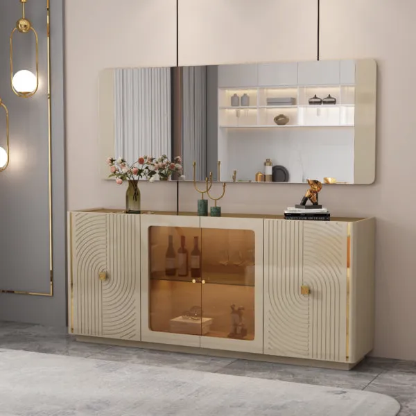 Bahut beige doré 180×40×70 cm