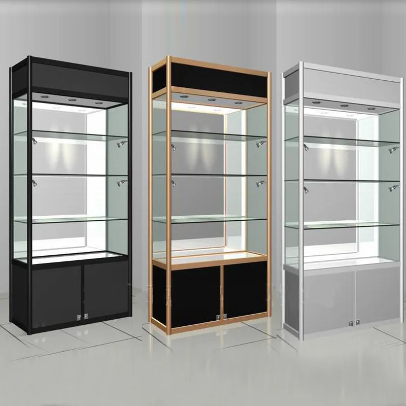 Vitrine d&rsquo;exposition en verre – coloris noir et doré