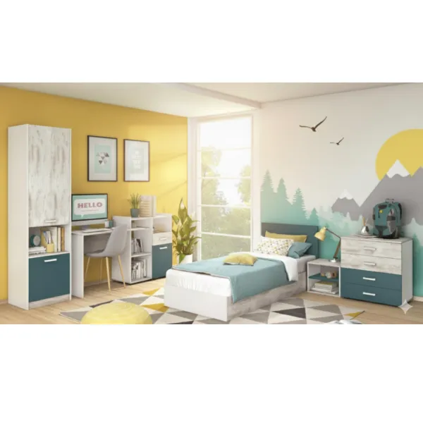Chambre a coucher ul25be0206 lit120x200/commode/1chevet/armoire /bureau /bibliotheque
