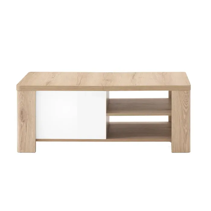 Table basse Palazzo imitation chêne blanc, 120×70×45 cm, avec rangements