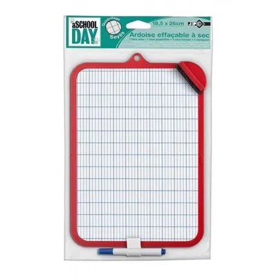 Ardoise blanche Cadre coloré 18,5 x 26 cm Quadrillage Seyes + Marqueur + Brosse