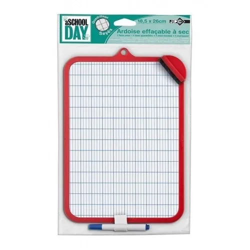 Ardoise blanche Seyès 18,5×26 cm, cadre coloré, marqueur et brosse