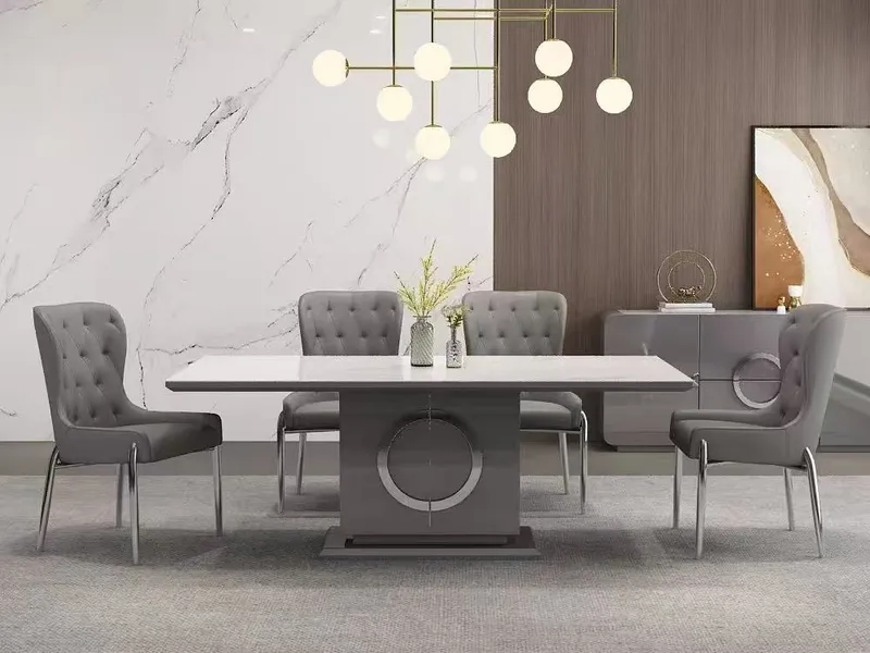 Table à manger gris et doré 200×100×75 cm avec 8 chaises assorties