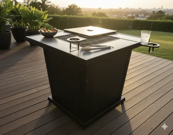 Table de terrasse avec barbecue intégré 80×80×55 cm