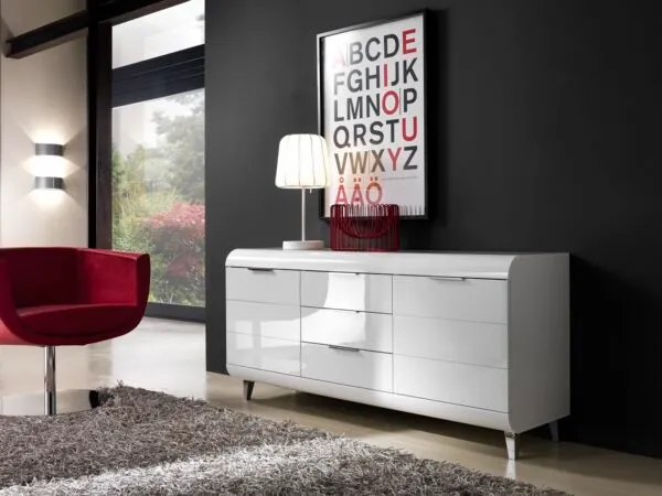 Buffet Vega blanc 2 portes 3 tiroirs 180×85×49 cm
