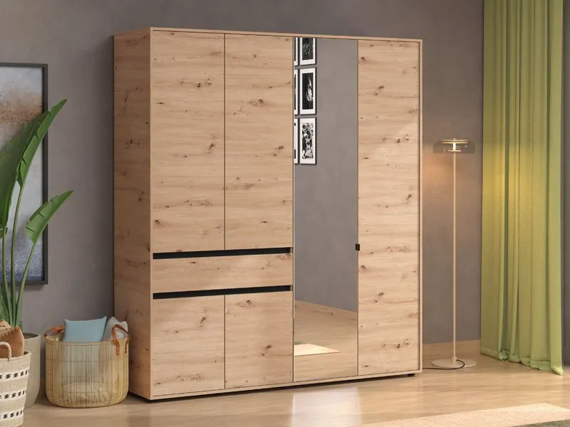 Armoire CORBETT 4 portes 1 tiroir 1 penderie 182x54x210
