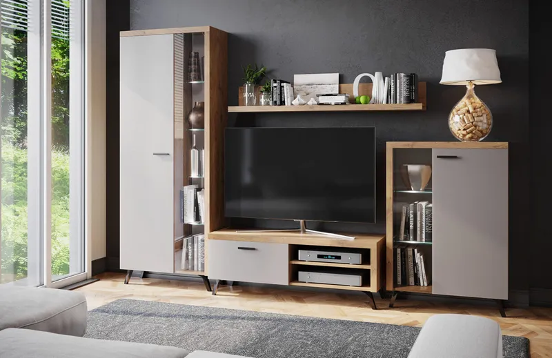 Meuble TV Living Sent II coloris chêne et gris