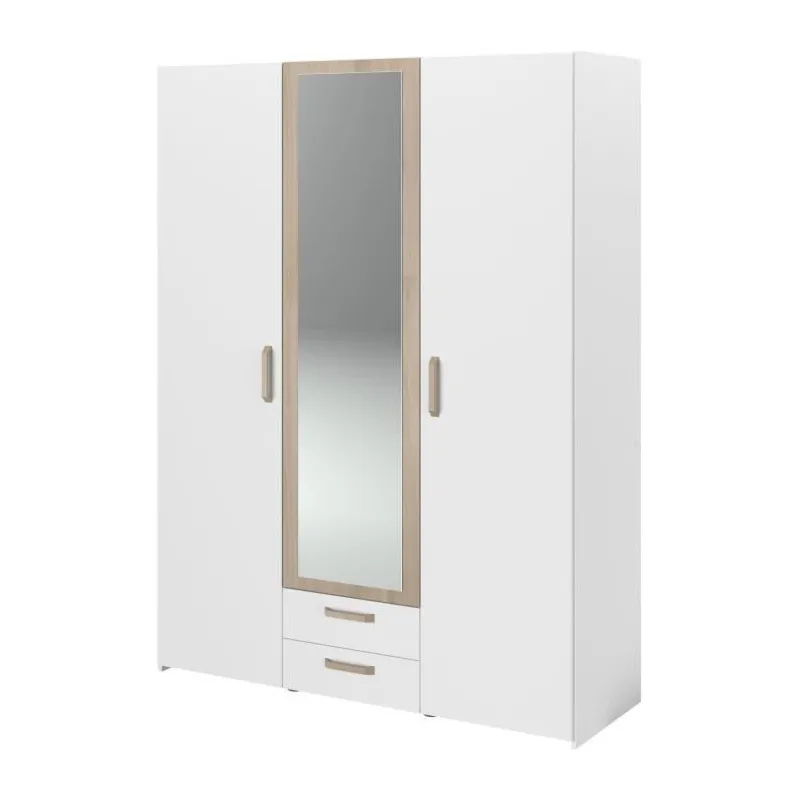 Armoire Dream 3 portes 2 tiroirs blanc et bois
