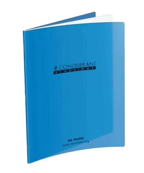 Cahier 17×22 cm 96 pages Seyès 90 g couverture polypro bleu – Conquérant