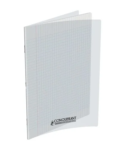 Cahier Conquérant 24×32 cm, 96 pages Seyès 90 g, polypro transparent