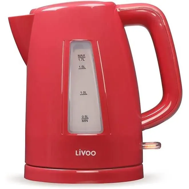 Bouilloire électrique Livoo 1,7 L sans fil, 2200 W, rouge