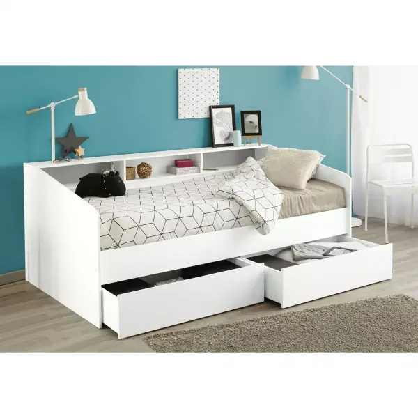 LIT BANQUETTE BLANC ENFANT 2338L290/AVEC 2 TIROIRS