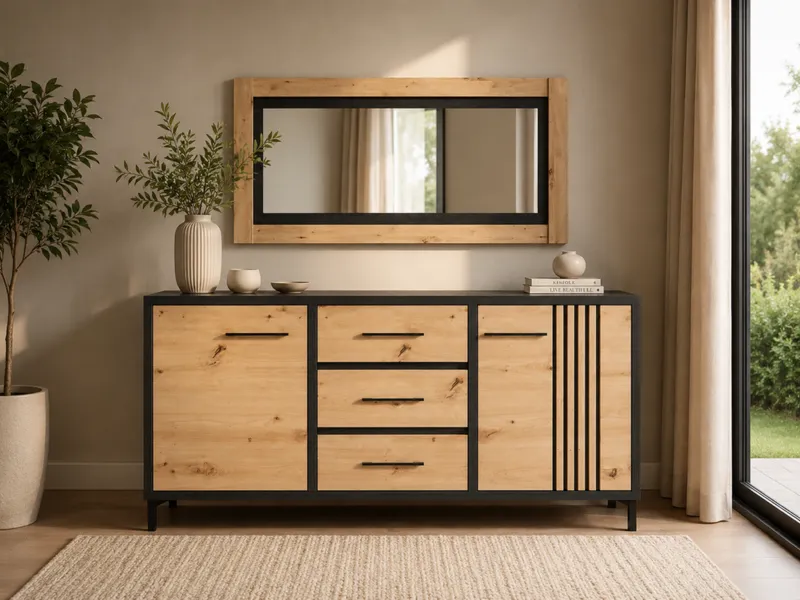 Enfilade avec miroir Berni – meuble de rangement élégant pour salon ou couloir – BERNI-ENFILADE