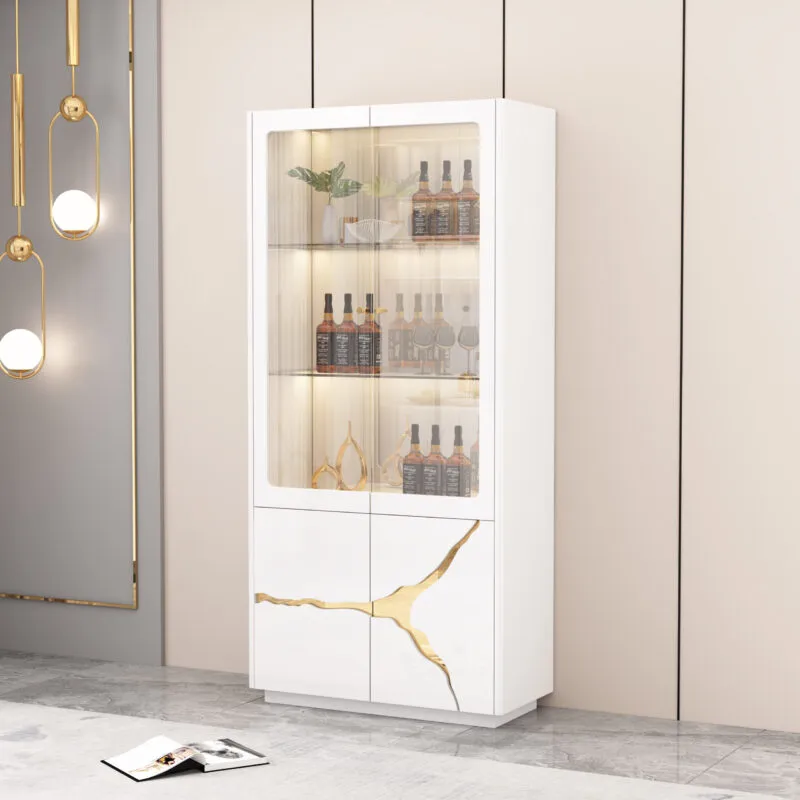 Vitrine en verre blanc et doré – 90×40×190 cm – VITR-92645