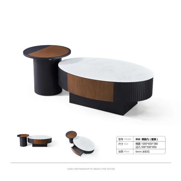 Table basse B68 deux plateaux 100×65×38 et 50×50×45 cm
