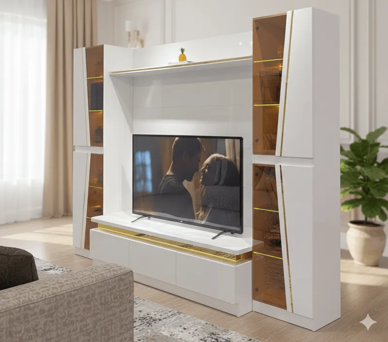 Living moderne – Ensemble meuble TV et rangements 280×40×220 cm