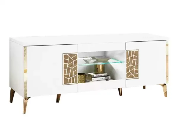 Meuble TV Stella or et blanc 200 cm