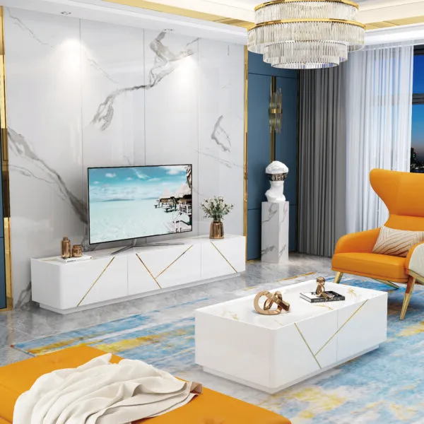 Meuble TV 200×40×45 cm blanc doré