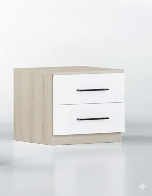 Table de chevet Livia blanc et chêne, 1 tiroir