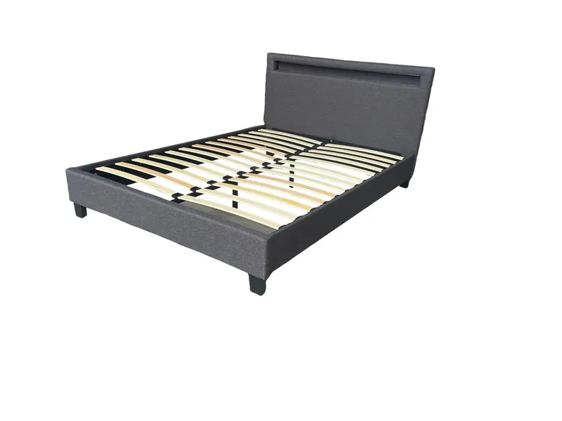 Lit contour tissu + LED avec sommier 160×200